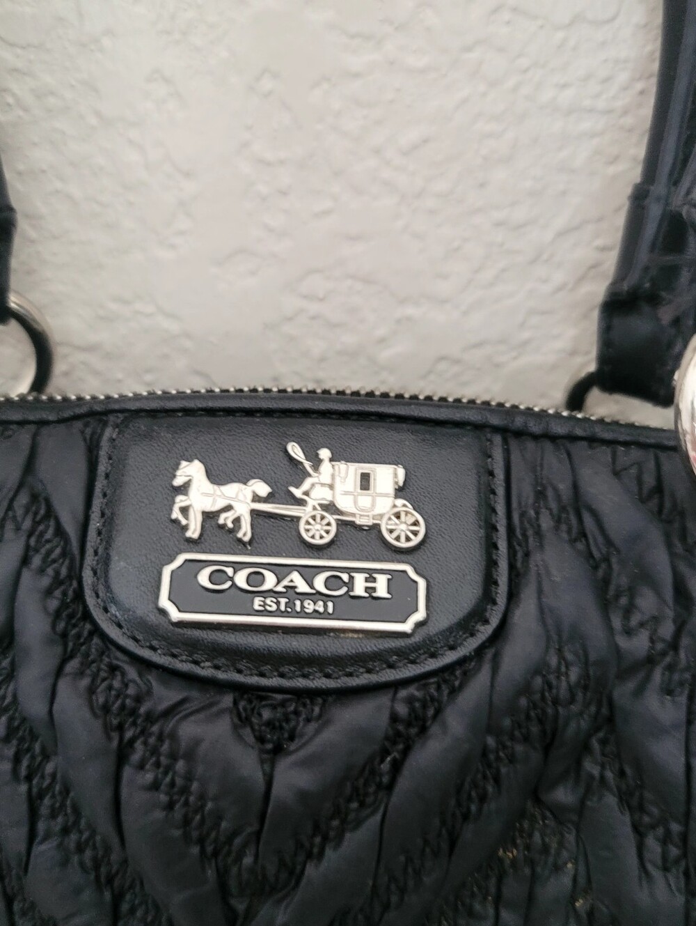 Coach Black Quilted Shoulder Bag with Silver-Tone Coach Patch